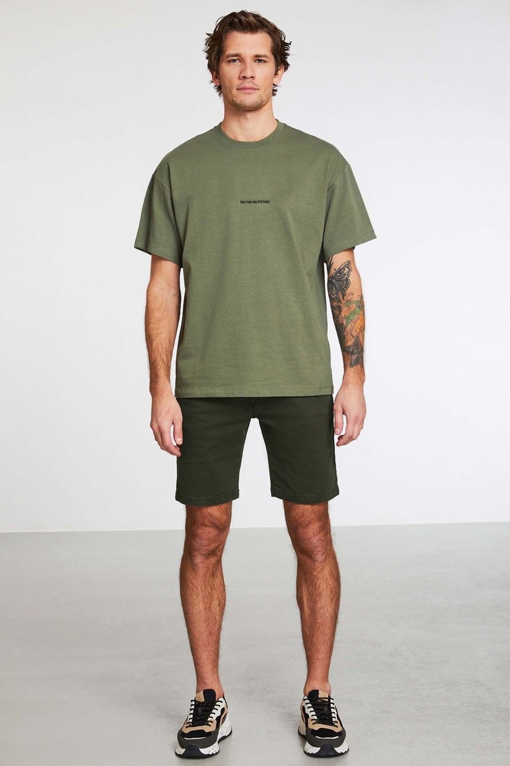 Grimelange Rıver Erkek Nakış Işlemeli Oversize %100 Organik Pamuk Örme Haki T-shirt görsel 5