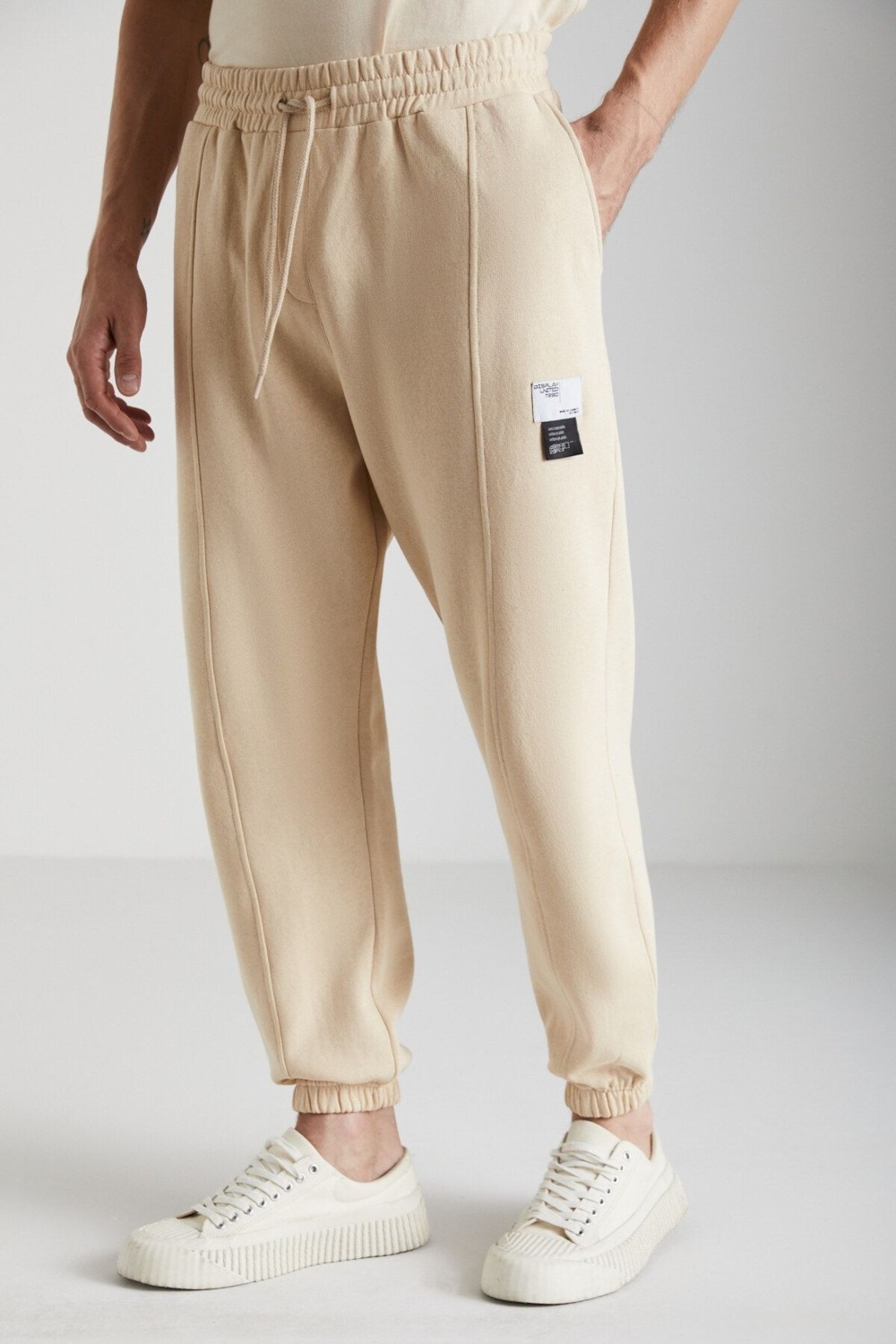 Grimelange ROWAN Erkek Organik Pamuklu Relaxed Fit İçi Polarlı Süs etiketli Jogger Gri Eşofman Altı