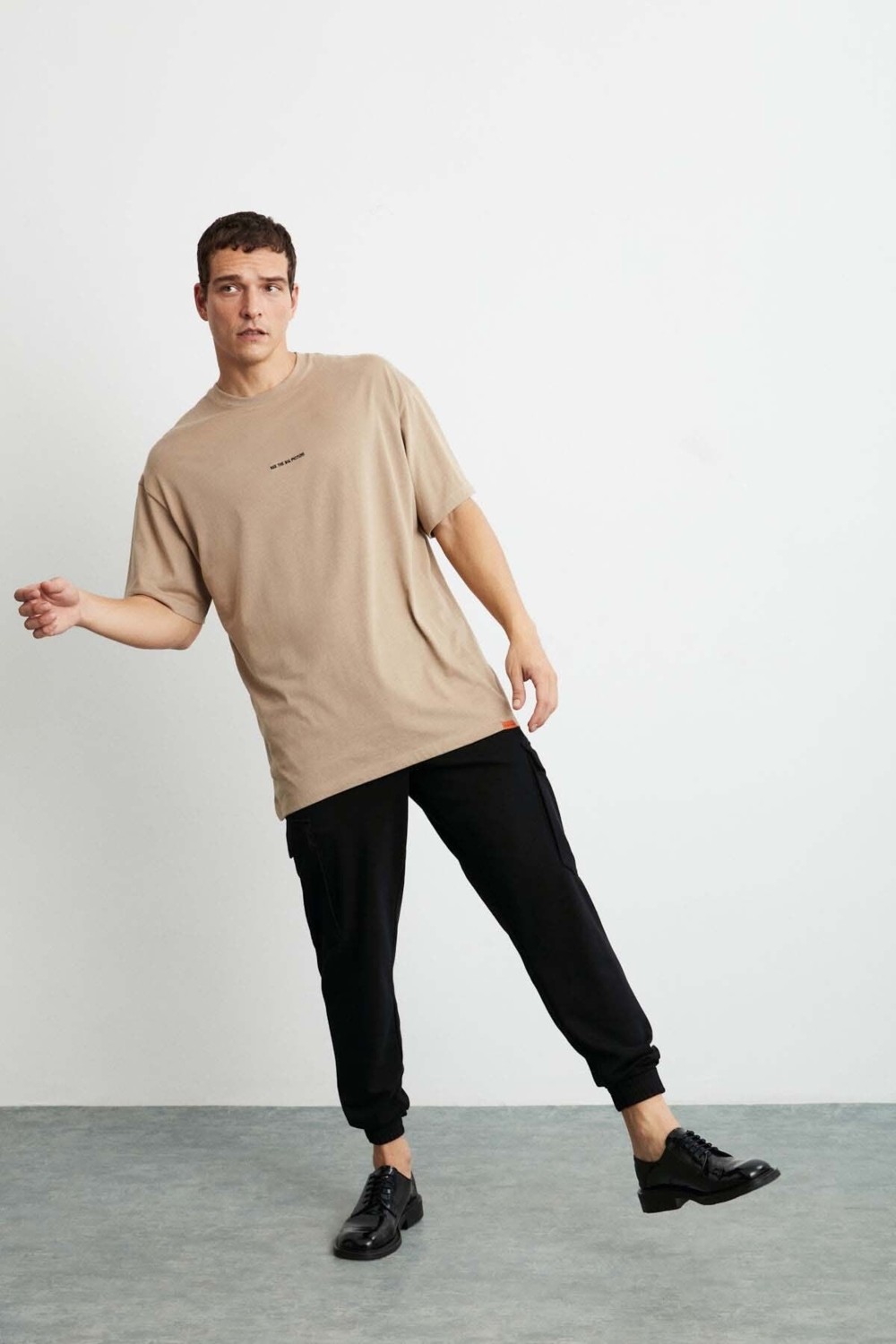 Grimelange Rıver Erkek Nakış Işlemeli Oversize %100 Organik Pamuk Örme Haki T-shirt görsel 8
