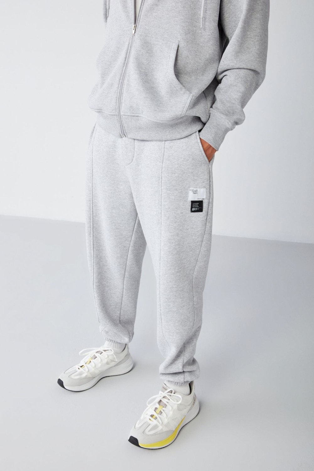 Grimelange ROWAN Erkek Organik Pamuklu Relaxed Fit İçi Polarlı Süs etiketli Jogger Gri Eşofman Altı görsel 8
