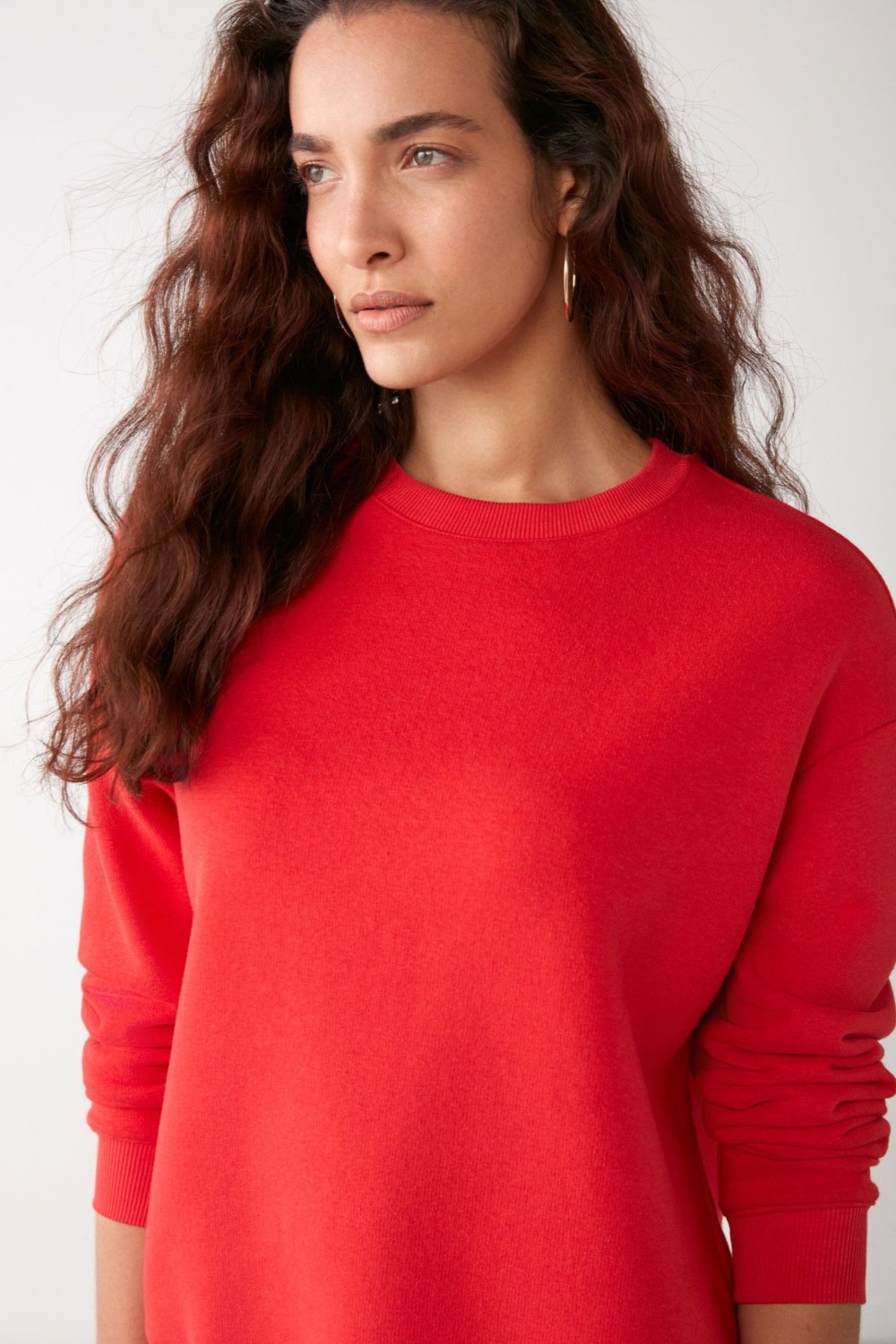 Grimelange Vaneltına Kadın Içi Polarlı 3 Iplik Organik Pamuk Oversize Basic Bisiklet Yaka Siyah Sweatshirt görsel 7