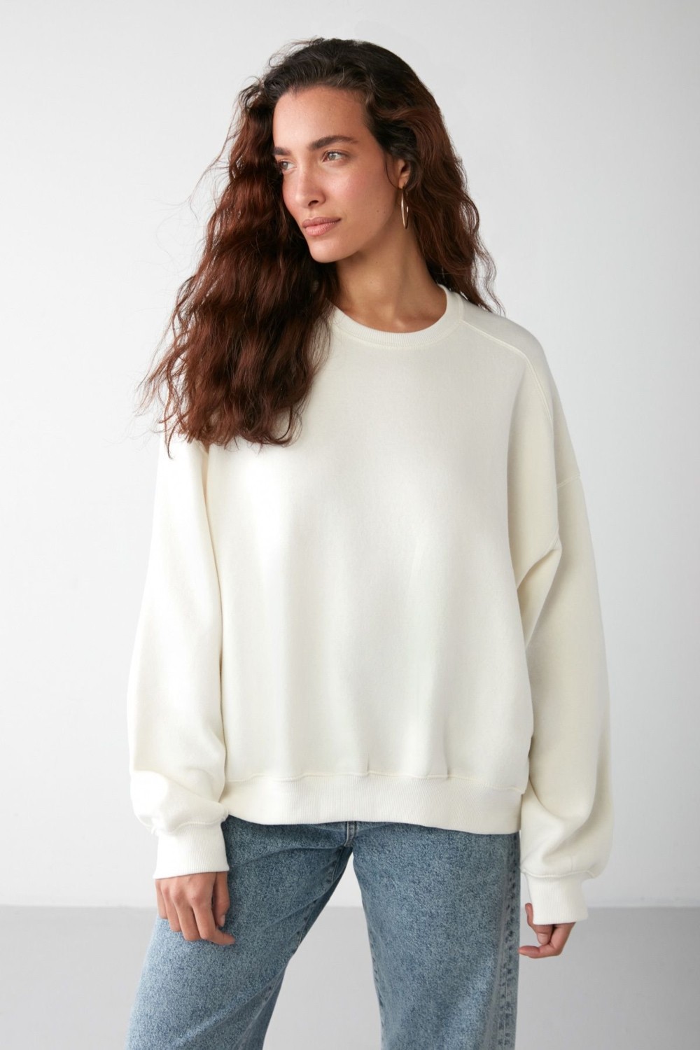 Grimelange Susana Kadın Bisiklet Yaka Içi Polarlı Oversize Fit Basic Yeşil Sweatshirt