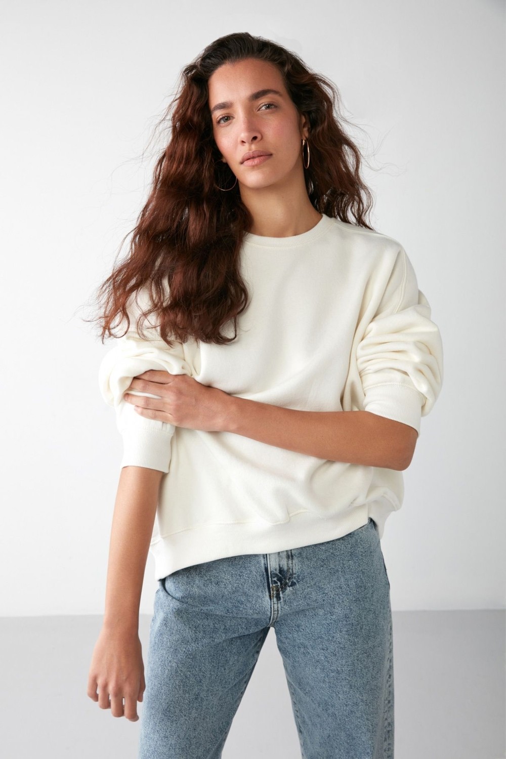 Grimelange Susana Kadın Bisiklet Yaka Içi Polarlı Oversize Fit Basic Yeşil Sweatshirt görsel 3
