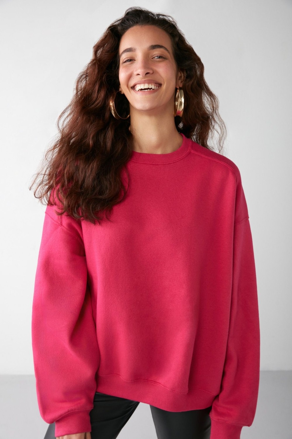 Grimelange Vaneltına Kadın Içi Polarlı 3 Iplik Organik Pamuk Oversize Basic Bisiklet Yaka Siyah Sweatshirt