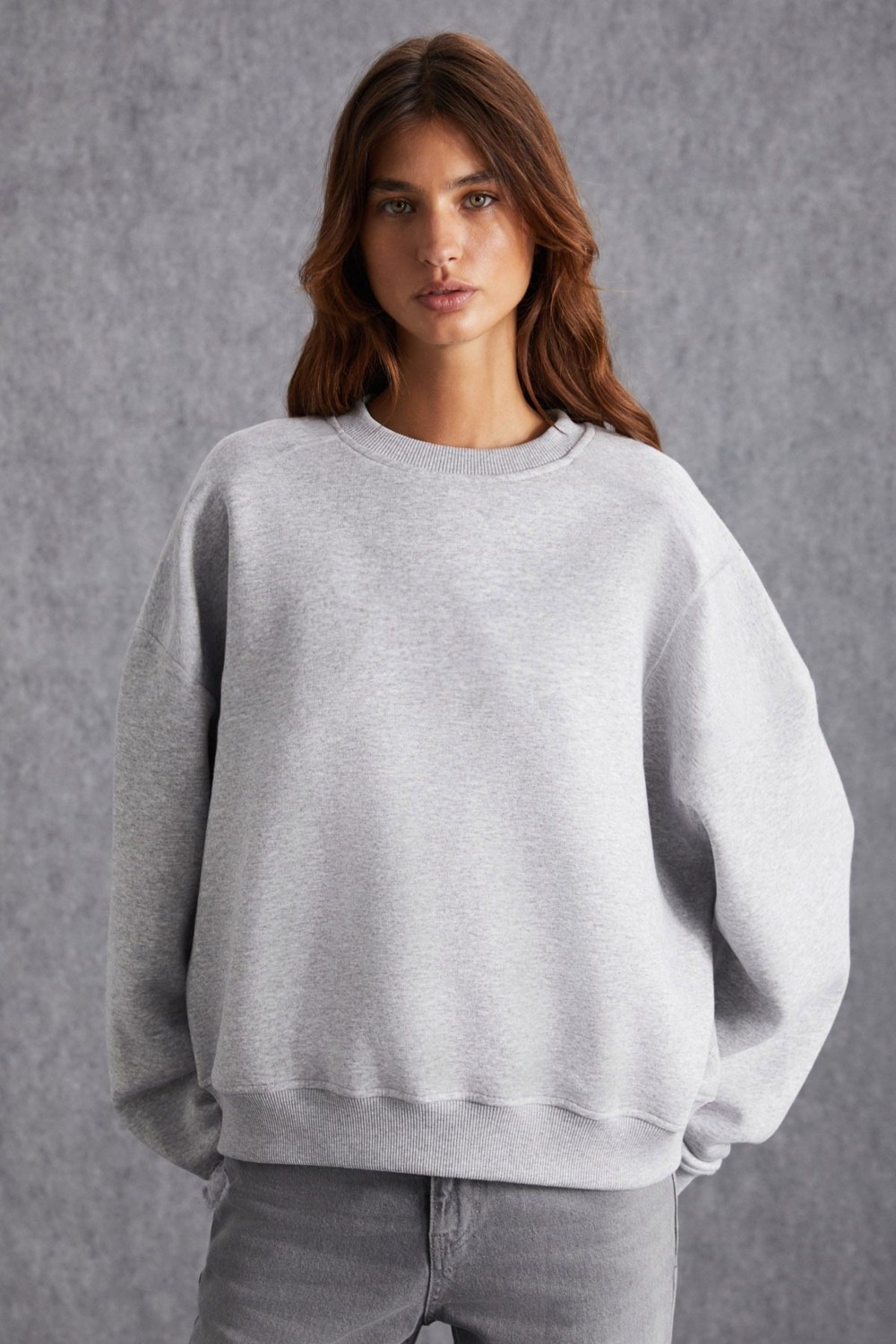 Grimelange Vaneltına Kadın Içi Polarlı 3 Iplik Organik Pamuk Oversize Basic Bisiklet Yaka Siyah Sweatshirt