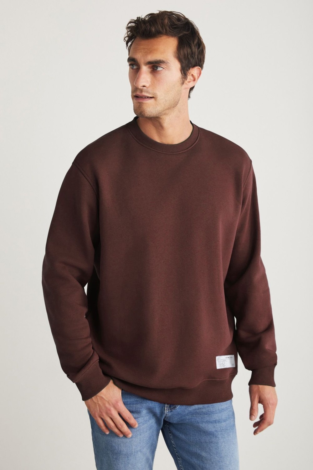Grimelange TRAVIS Erkek Organik Kumaşlı Yumuşacık Regular Fit Yuvarlak Yakalı Kahverengi Sweatshirt