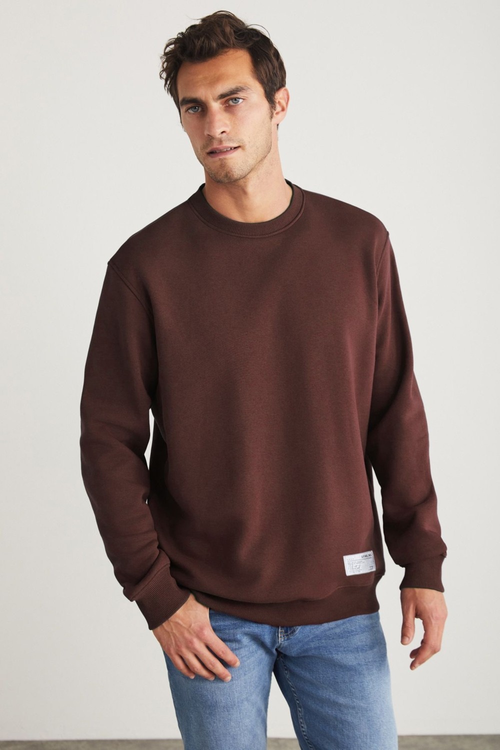 Grimelange TRAVIS Erkek Organik Kumaşlı Yumuşacık Regular Fit Yuvarlak Yakalı Kahverengi Sweatshirt görsel 3