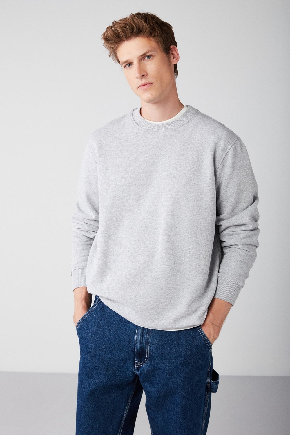 Grimelange TRAVIS Erkek Organik Kumaşlı Yumuşacık Regular Fit Yuvarlak Yakalı Kahverengi Sweatshirt