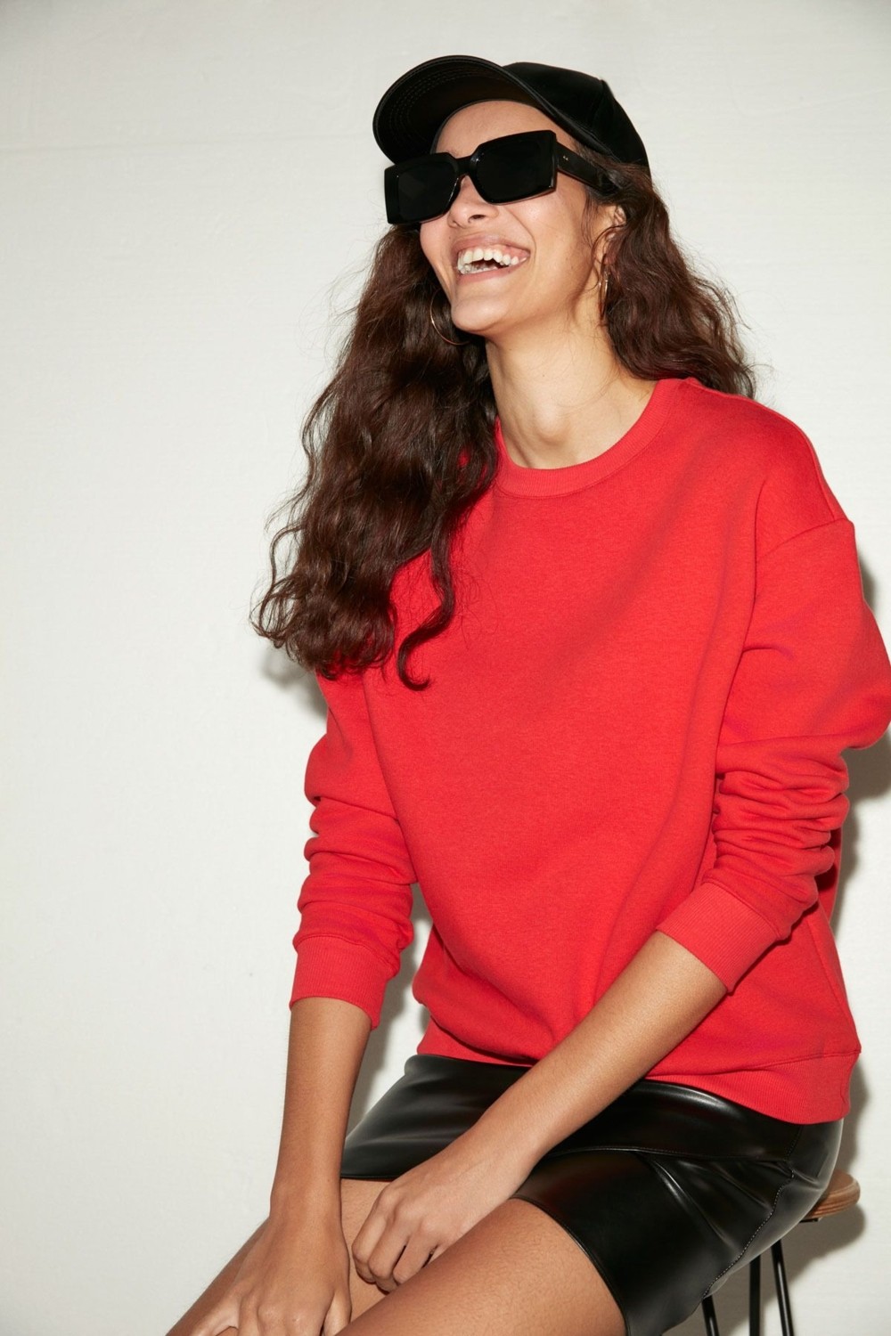 Grimelange Susana Kadın Bisiklet Yaka Içi Polarlı Oversize Fit Basic Yeşil Sweatshirt görsel 8
