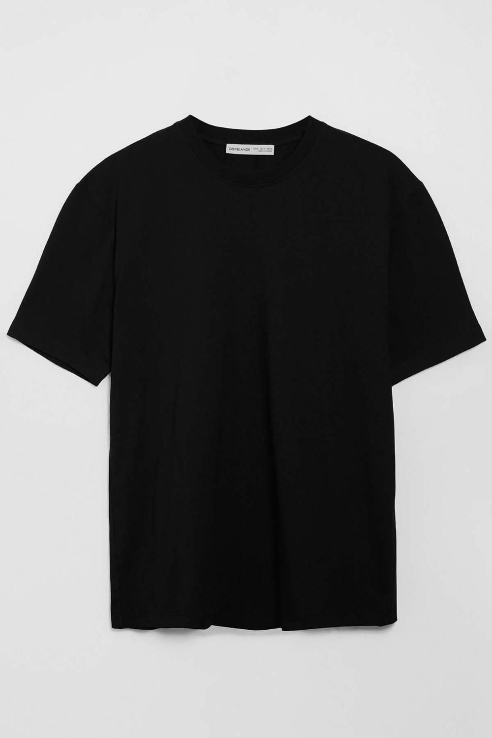 Grimelange Solo Erkek %100 Organik Pamuklu Kalın Dokulu Comfort Fit Bisiklet Yakalı Siyah T-shirt
