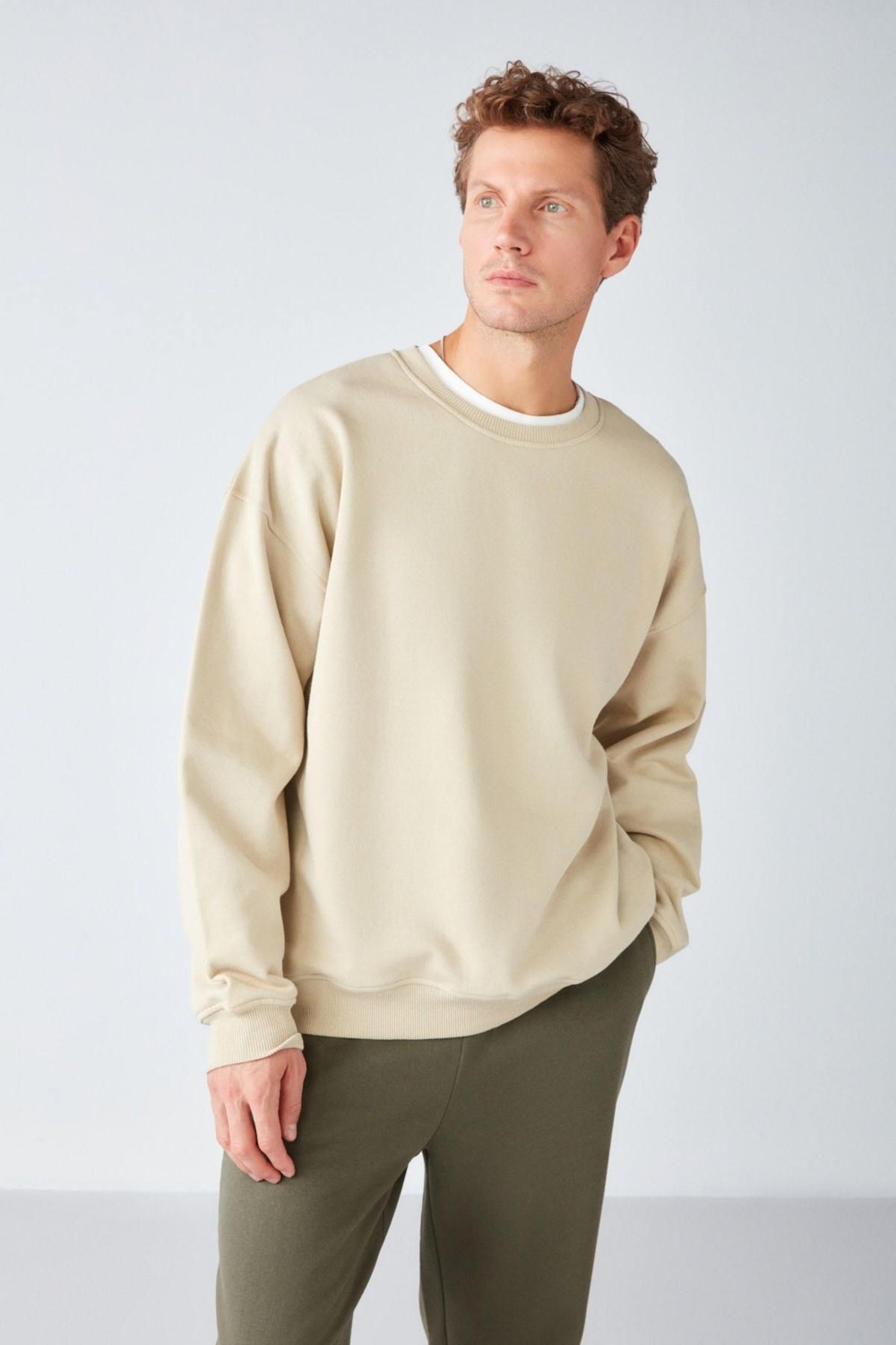 Grimelange Stephan Erkek Yumuşacık Kumaşlı organik Pamuklu Oversize Fit Yuvarlak Yakalı Lacivert Sweatshirt
