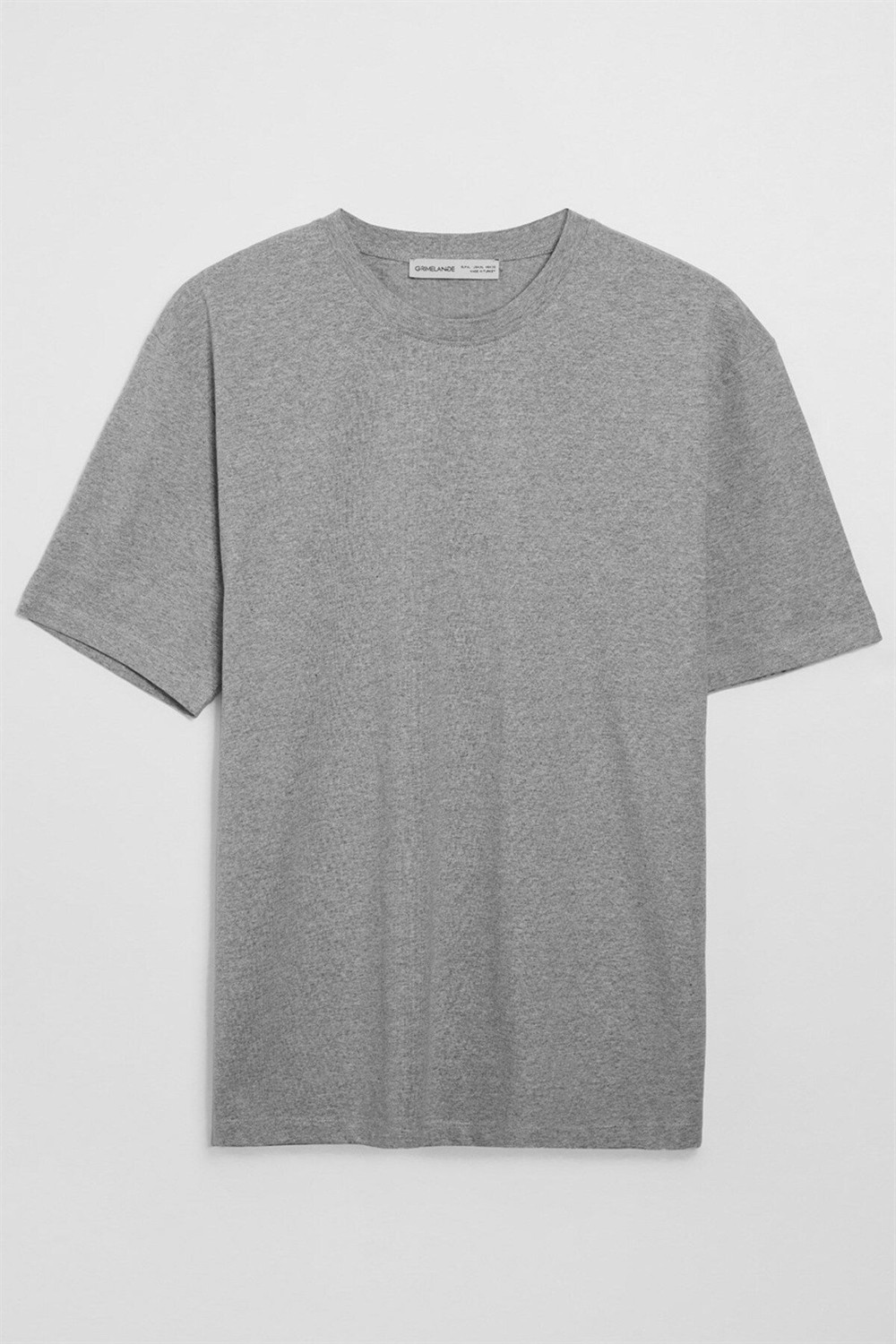 Grimelange Solo Erkek %100 Organik Pamuklu Kalın Dokulu Comfort Fit Bisiklet Yakalı Siyah T-shirt