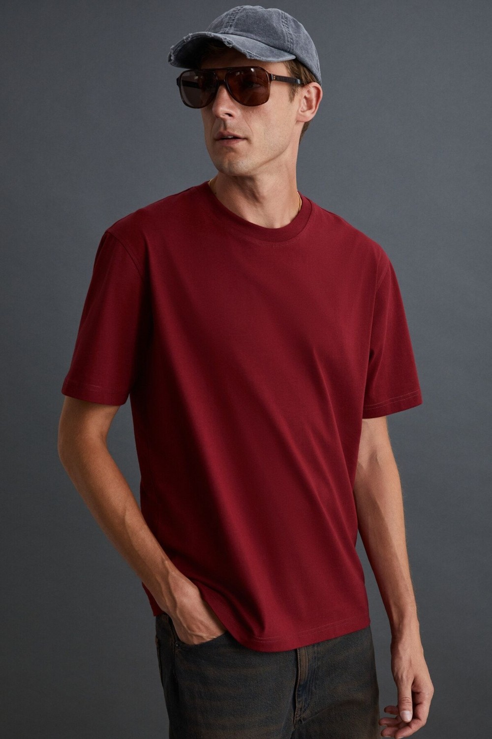 Grimelange Solo Erkek %100 Organik Pamuklu Kalın Dokulu Comfort Fit Bisiklet Yakalı Siyah T-shirt