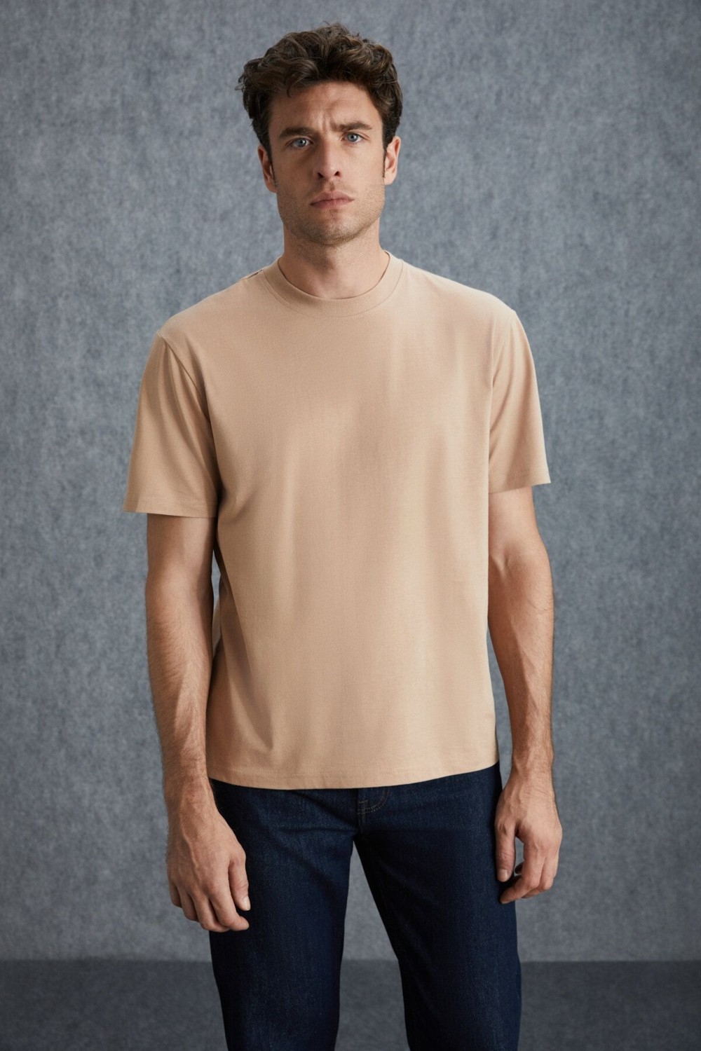 Grimelange Solo Erkek %100 Organik Pamuklu Kalın Dokulu Comfort Fit Bisiklet Yakalı Siyah T-shirt