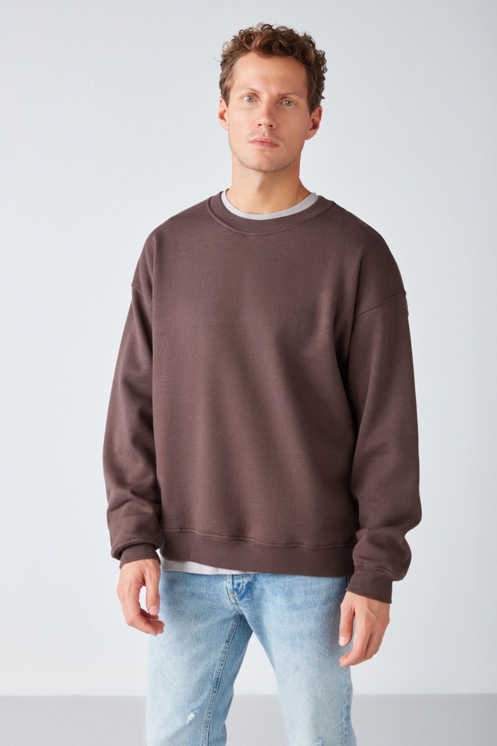 Grimelange Stephan Erkek Yumuşacık Kumaşlı organik Pamuklu Oversize Fit Yuvarlak Yakalı Lacivert Sweatshirt görsel 3