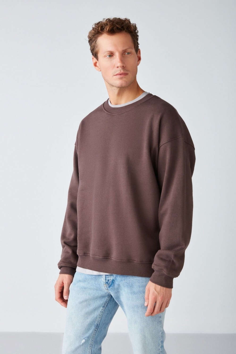 Grimelange Stephan Erkek Yumuşacık Kumaşlı organik Pamuklu Oversize Fit Yuvarlak Yakalı Lacivert Sweatshirt görsel 4