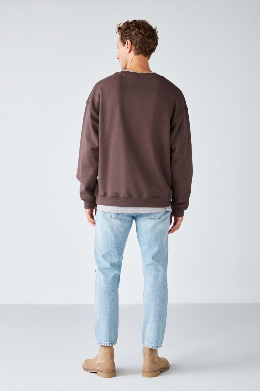 Grimelange Stephan Erkek Yumuşacık Kumaşlı organik Pamuklu Oversize Fit Yuvarlak Yakalı Lacivert Sweatshirt görsel 6