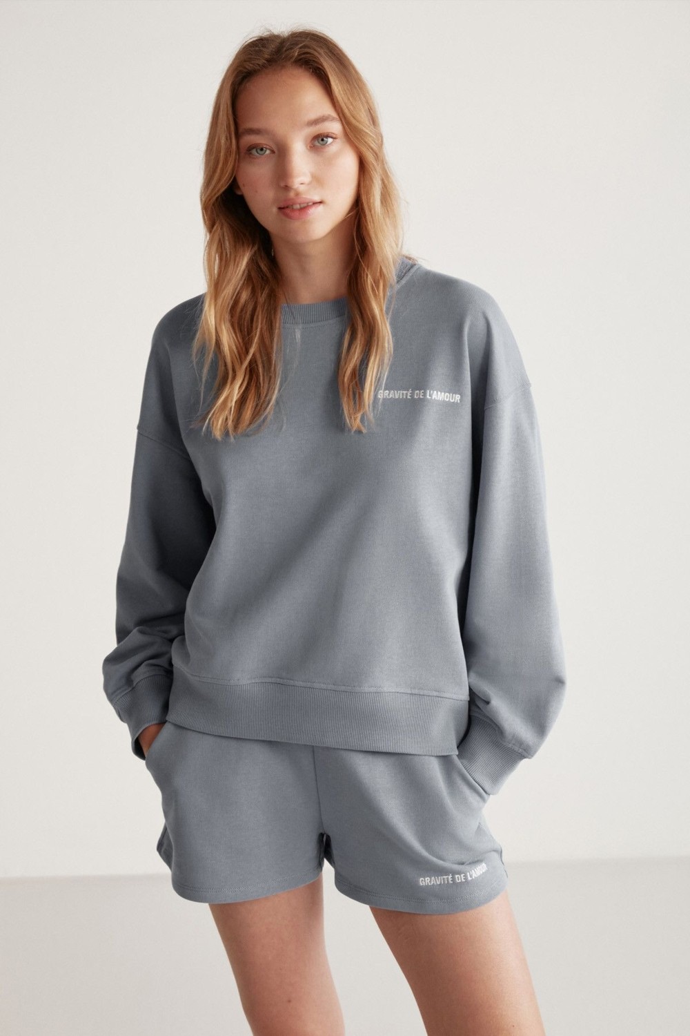 Grimelange Jennıfer Kadın Organik Pamuklu Nakışlı Yuvarlak Yakalı Oversize Kırmızı Sweatshirt