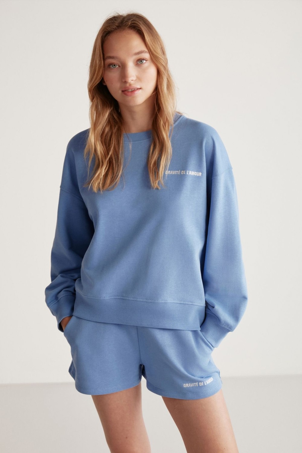 Grimelange Jennıfer Kadın Organik Pamuklu Nakışlı Yuvarlak Yakalı Oversize Kırmızı Sweatshirt