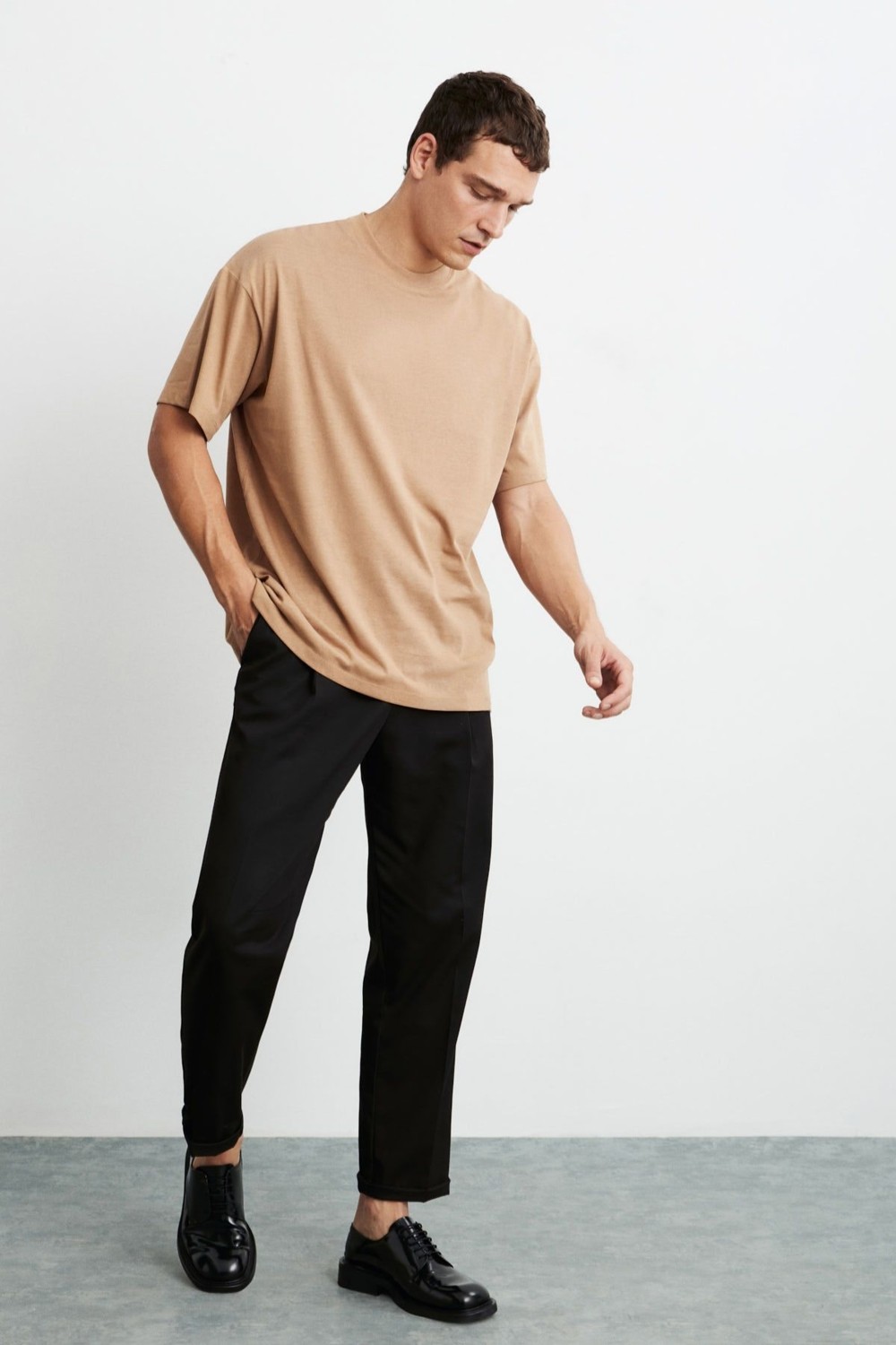Grimelange Jett Erkek Oversize Fit %100 Organik Pamuk Kalın Dokulu Bisiklet Yakalı Beyaz T-shirt görsel 8