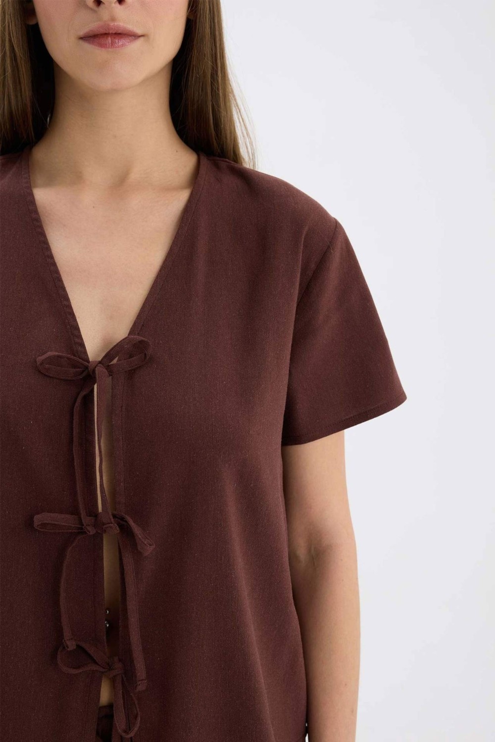 DeFacto Keten Kısa Kollu Üst Beli Lastikli Alt Pijama Takımı E3571AX25SP görsel 4