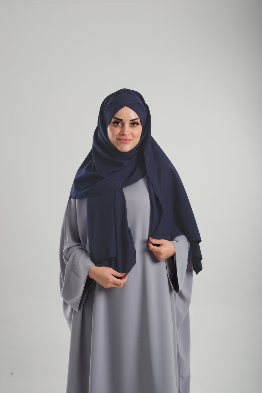 Hürrem Bone Saks Mavisi Pratik Hazır Geçmeli Bone Şal Krep Mevsimlik Tek Bantlı 1453K_24