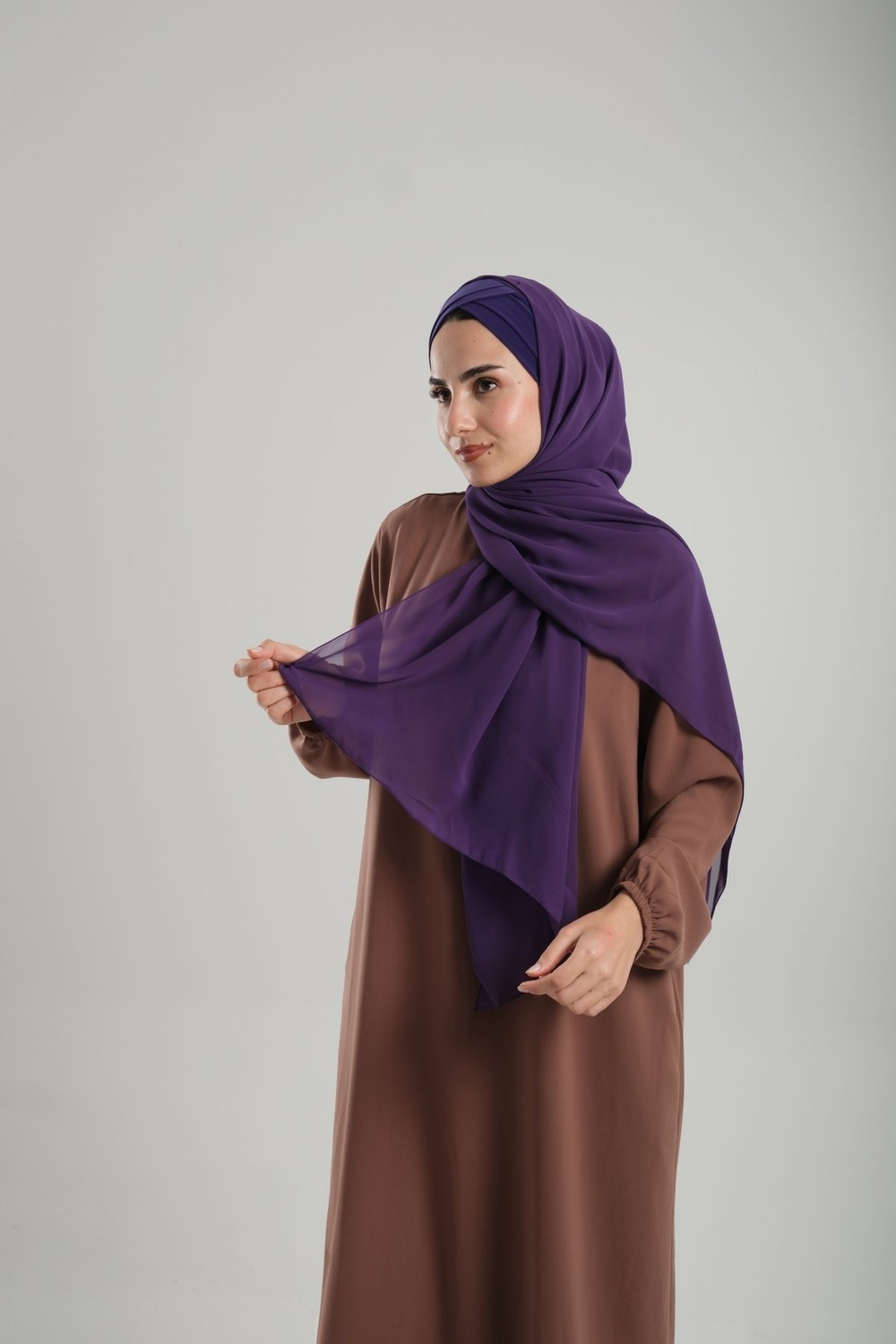 Hürrem Bone Mor Pratik Hazır Geçmeli Bone Şal Şifon Geçmeli Iki Bantlı Çapraz 1460_22 görsel 3