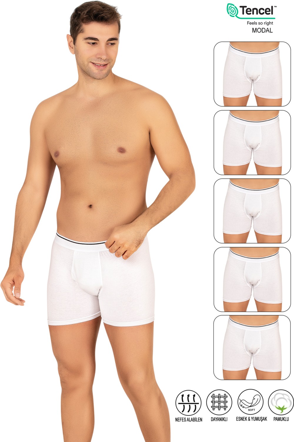 Özkan Underwear Özkan 11256 5'li Paket Erkek Premium Kumaş Modal Pamuklu Esnek Yumuşak Boxer Şort