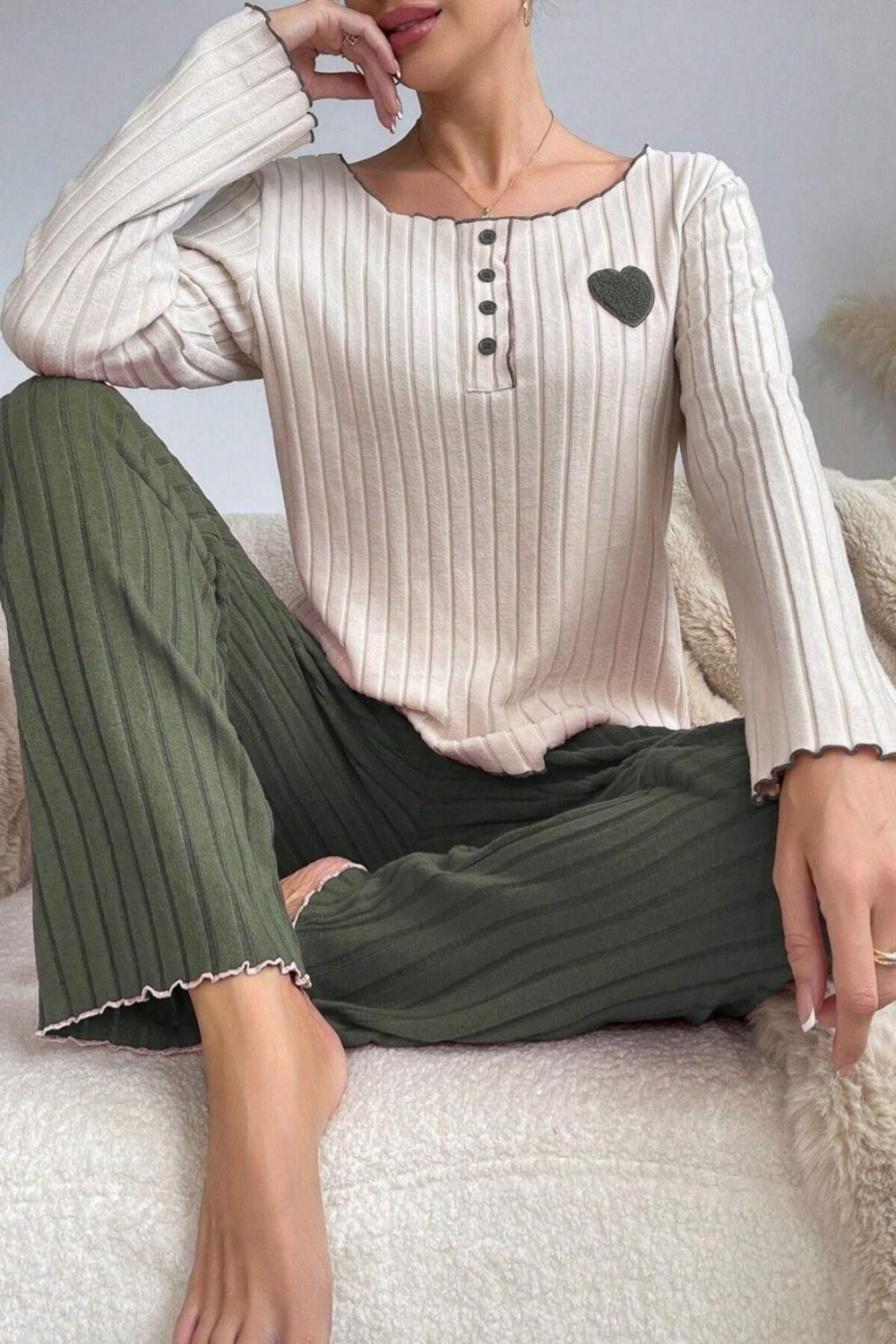 Bella Notte Nakışlı Siyah Pamuklu Kalp Detaylı Pijama Takımı görsel 8