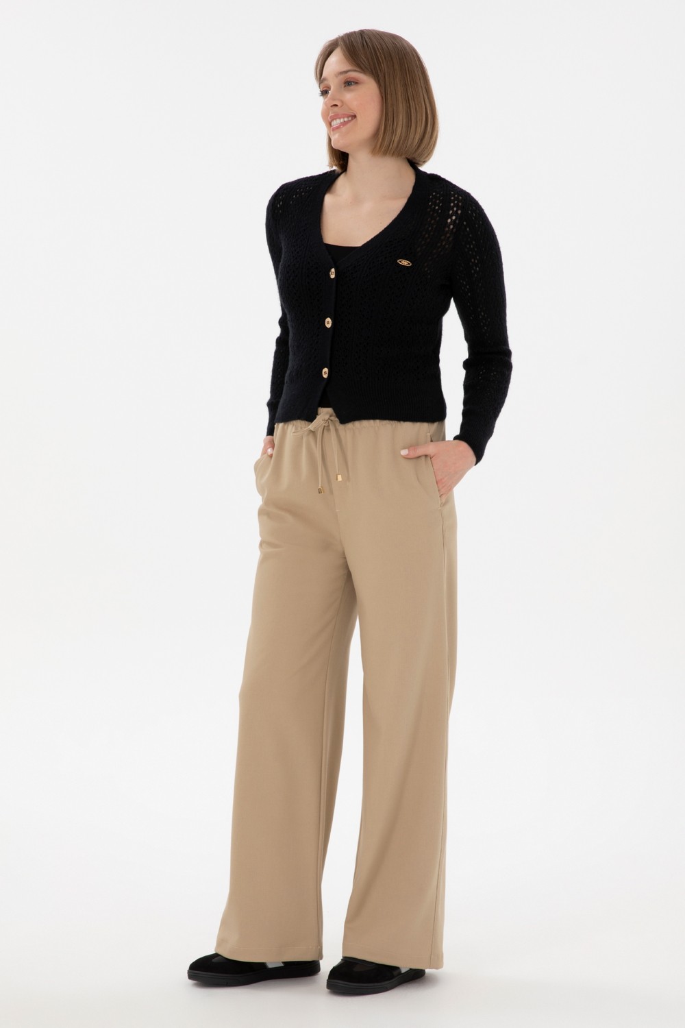 U.S. Polo Assn. Kadın Açık Haki Loose Relax Fit Kanvas Pantolon 50290877-VR183 görsel 3