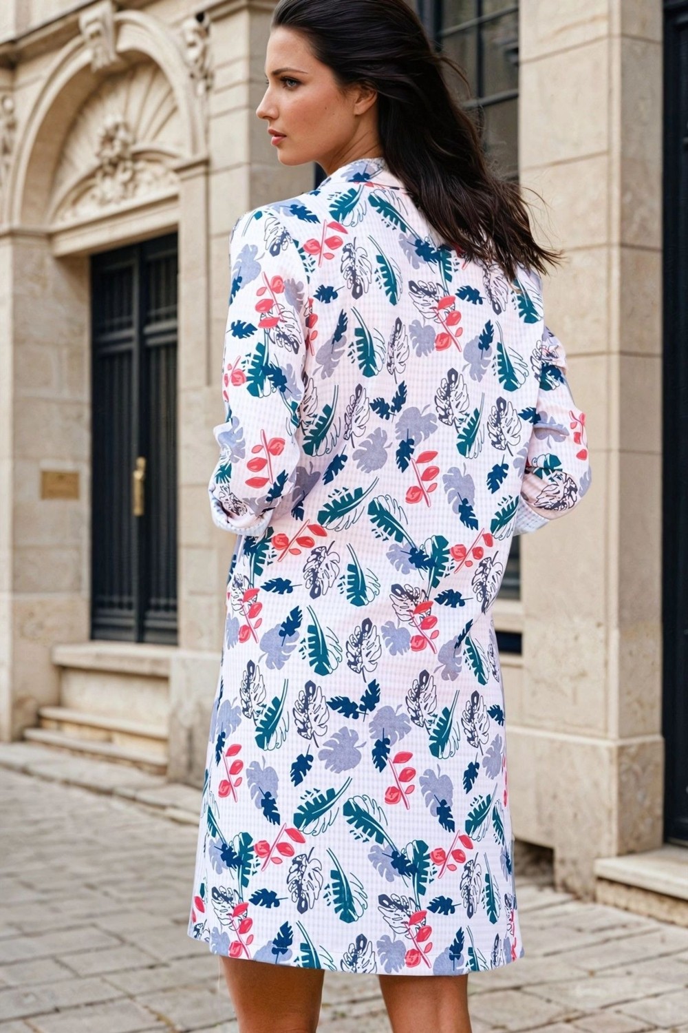 New Laviva Ekru, Tropikal Desenli, Uzun Kollu, Kimono Ceket görsel 2