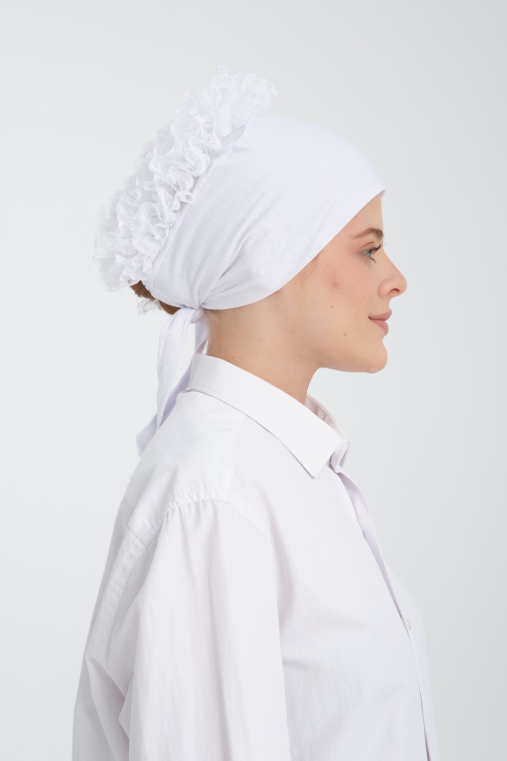 Wega Moda Dikişli Bone, %100 Pamuk Bone, Geniş Hacimli Bağlamalı Bone, Dikişli Penye Bone, Tesettür Bon. Fırfırlı Bone görsel 5