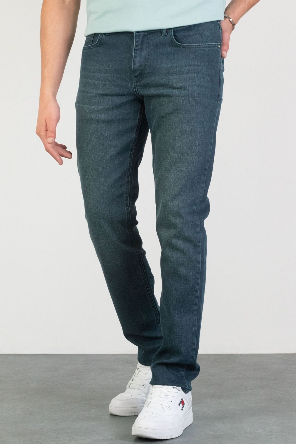 Halat's Erkek Robert Petrol Yeşili Taşlamalı Slim Fit Likralı Jean Kot Pantolon