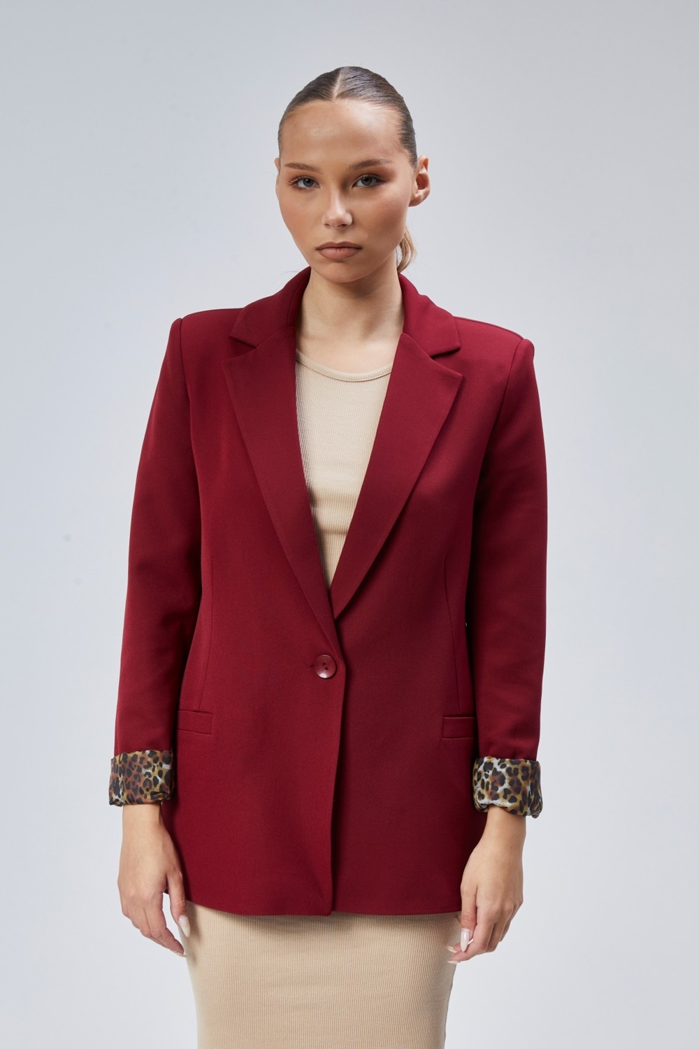 Bolivente Açık Haki Kruvaze Yaka Kolu Katlama Detaylı Regular Vatkalı Blazer Ceket