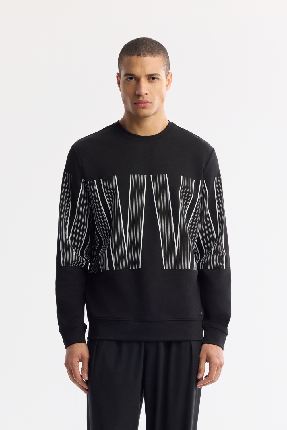 AVVA Erkek Siyah Bisiklet Yaka Baskılı Bi-Stretch İnterlok Regular Fit Sweatshirt A51Y1227 görsel 8