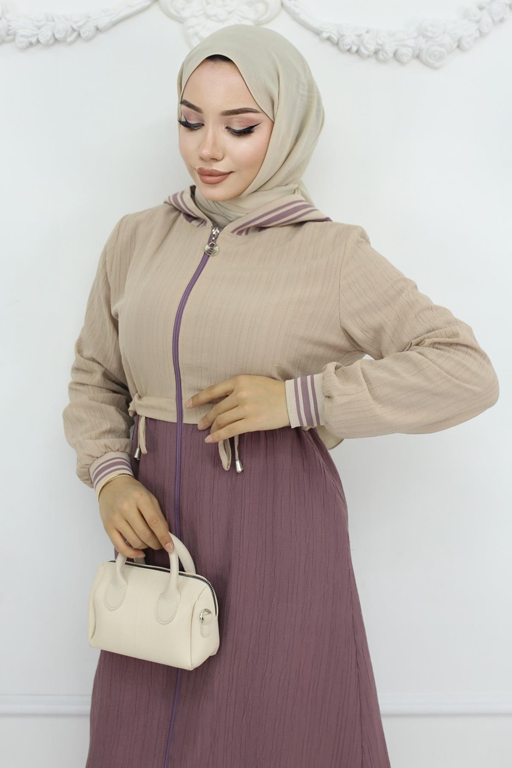 Moda Mihram Beli Bağcıklı Ribanalı Takım Gül Kurusu 19237 görsel 2