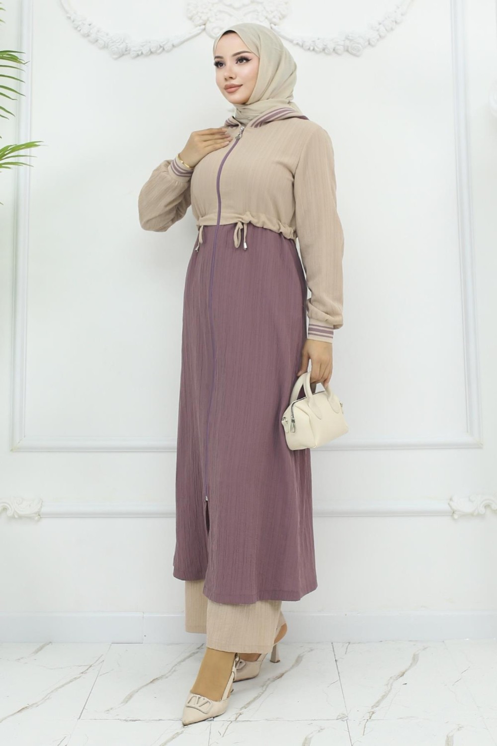 Moda Mihram Beli Bağcıklı Ribanalı Takım Gül Kurusu 19237 görsel 3