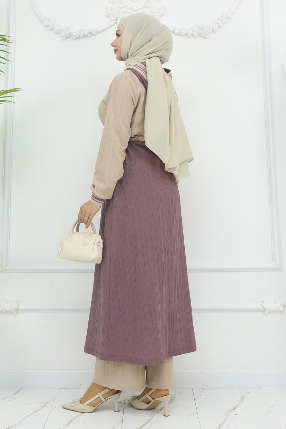 Moda Mihram Beli Bağcıklı Ribanalı Takım Gül Kurusu 19237 görsel 4