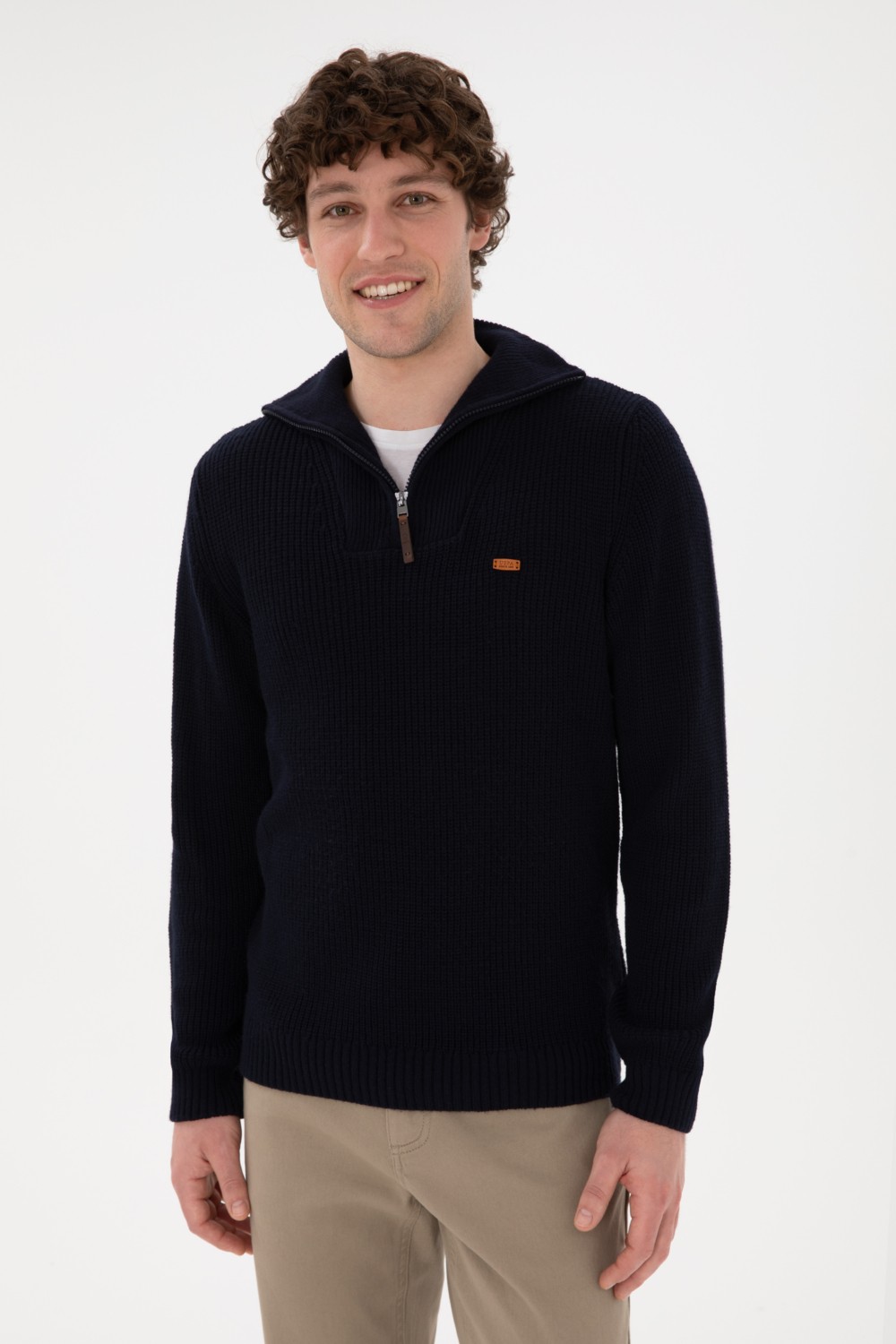 U.S. Polo Assn. Erkek Regular Fit Yarım Fermuarlı Siyah Kazak 50297047-VR046
