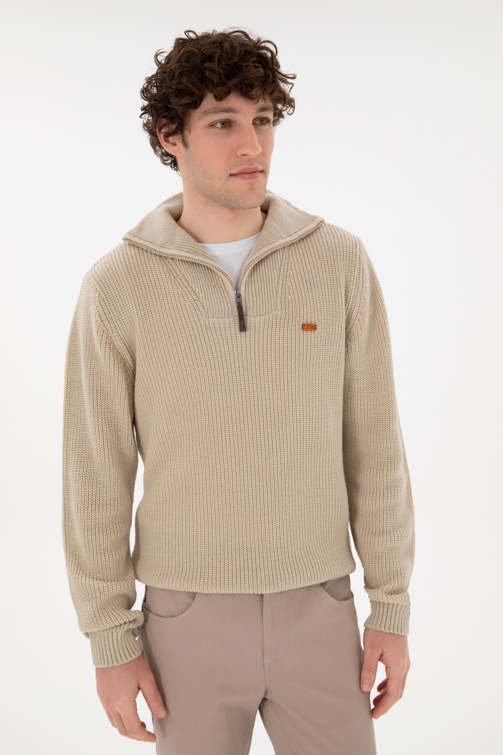 U.S. Polo Assn. Erkek Regular Fit Yarım Fermuarlı Siyah Kazak 50297047-VR046 görsel 3