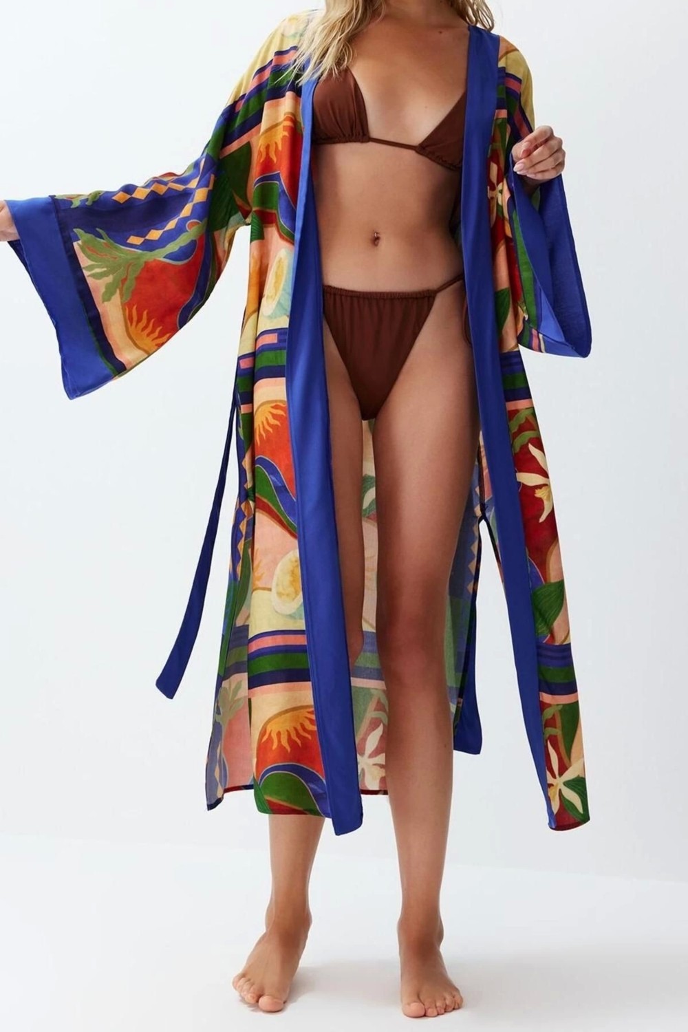 Ersefa Moda Dokuma Regular Kalıp Uzun Kruvaze Standart Kol Shally Kruvaze Soyut Desen Kimono Kaftan görsel 2
