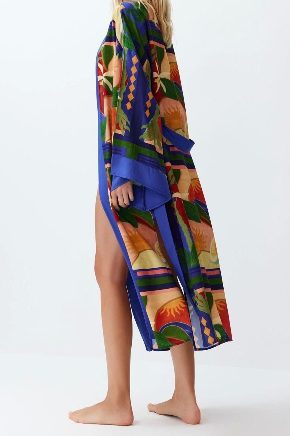 Ersefa Moda Dokuma Regular Kalıp Uzun Kruvaze Standart Kol Shally Kruvaze Soyut Desen Kimono Kaftan görsel 3