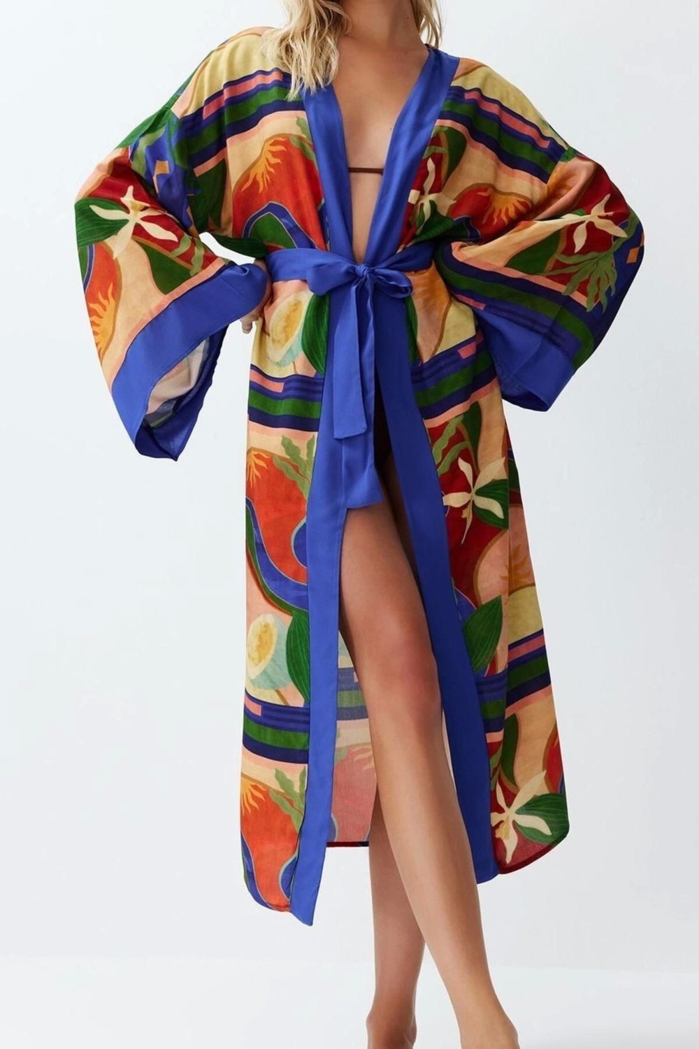 Ersefa Moda Dokuma Regular Kalıp Uzun Kruvaze Standart Kol Shally Kruvaze Soyut Desen Kimono Kaftan görsel 4