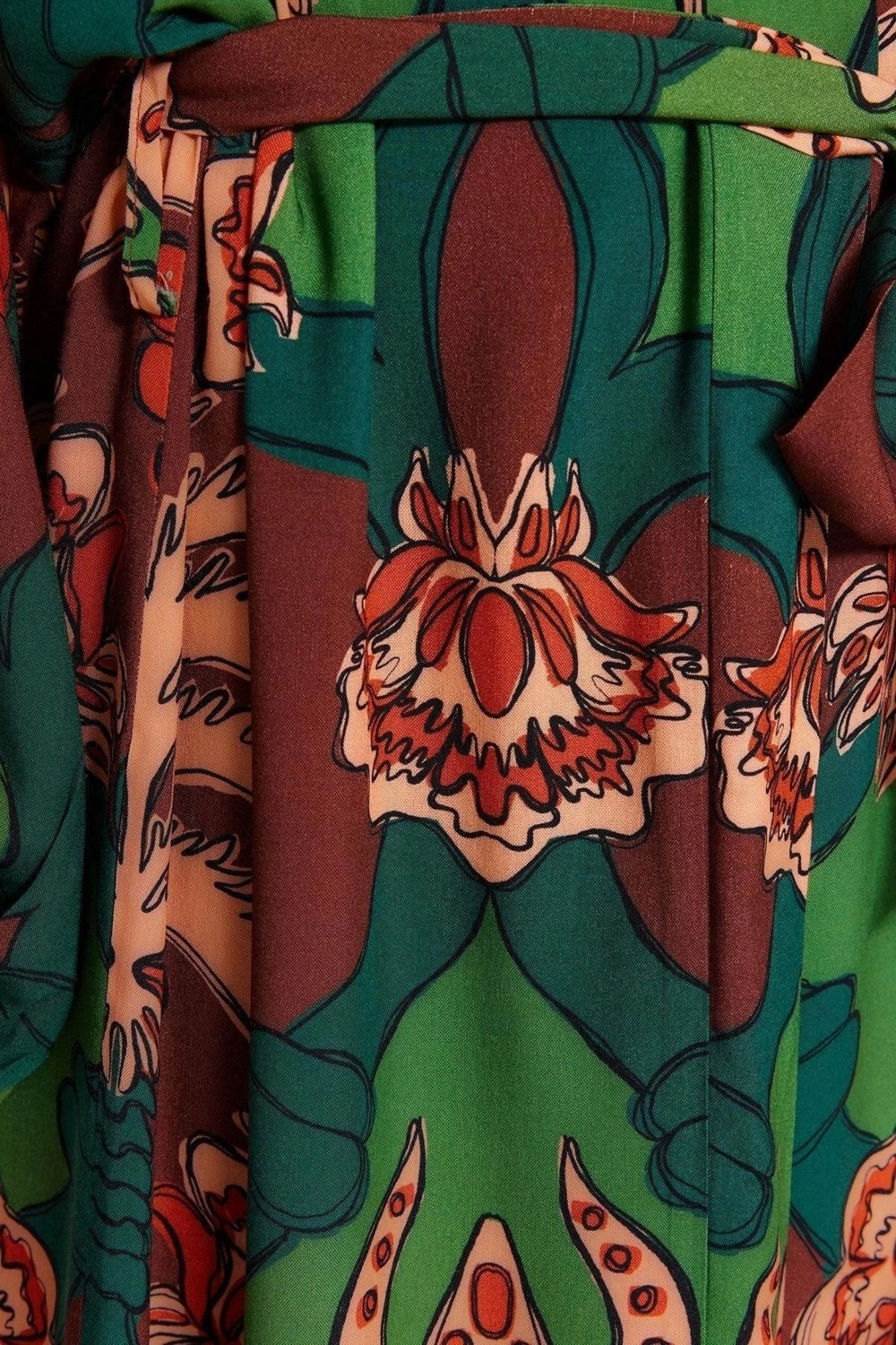 Ersefa Moda Dokuma Regular Kalıp Uzun Şal Yaka Standart Kol Shally Basic Tropikal Desen Kimono Kaftan görsel 5