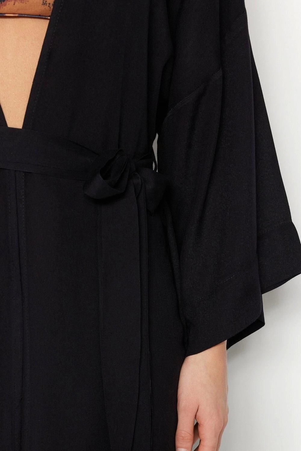 Ersefa Moda Dokuma Regular Kalıp Uzun V Yaka Standart Kol Shally Panço Şal Desen Kimono Kaftan görsel 5
