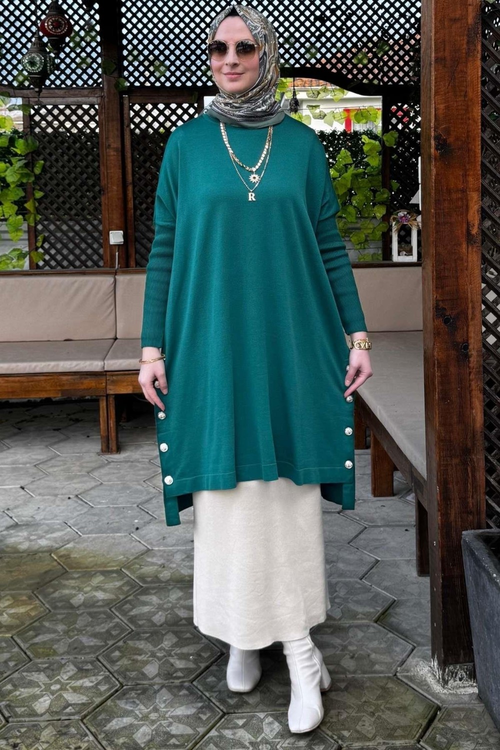 Rabia Şamlı Sevda Triko Tunik Zümrüt görsel 3