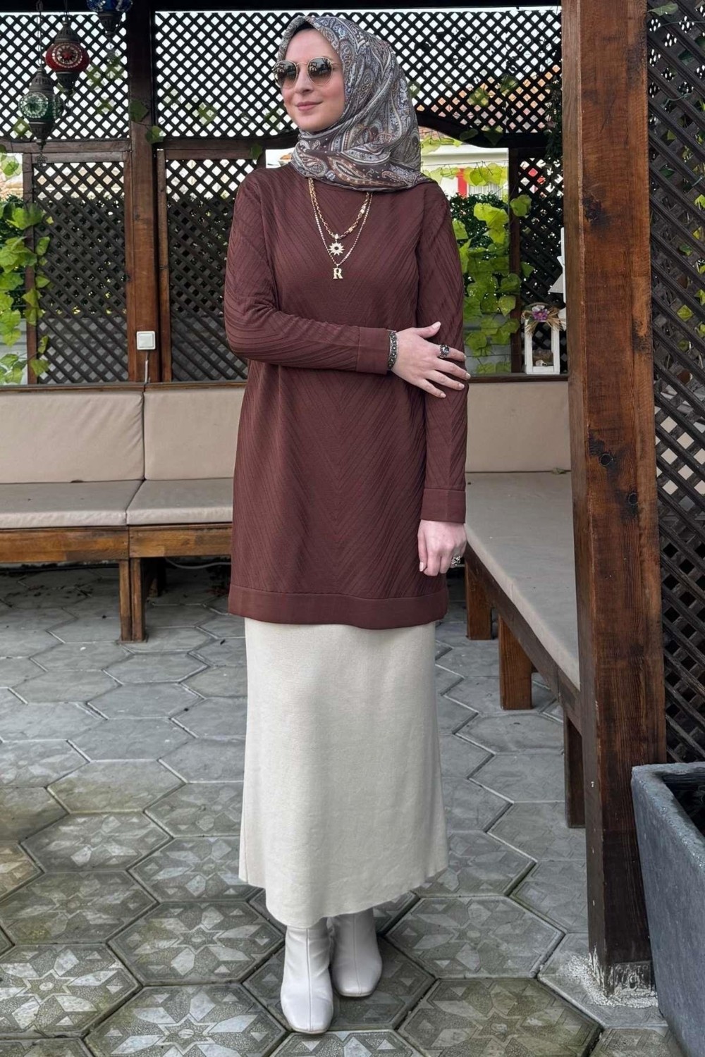 Rabia Şamlı Damla Triko Tunik Kahve görsel 2