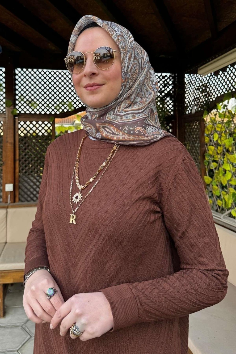 Rabia Şamlı Damla Triko Tunik Kahve görsel 4