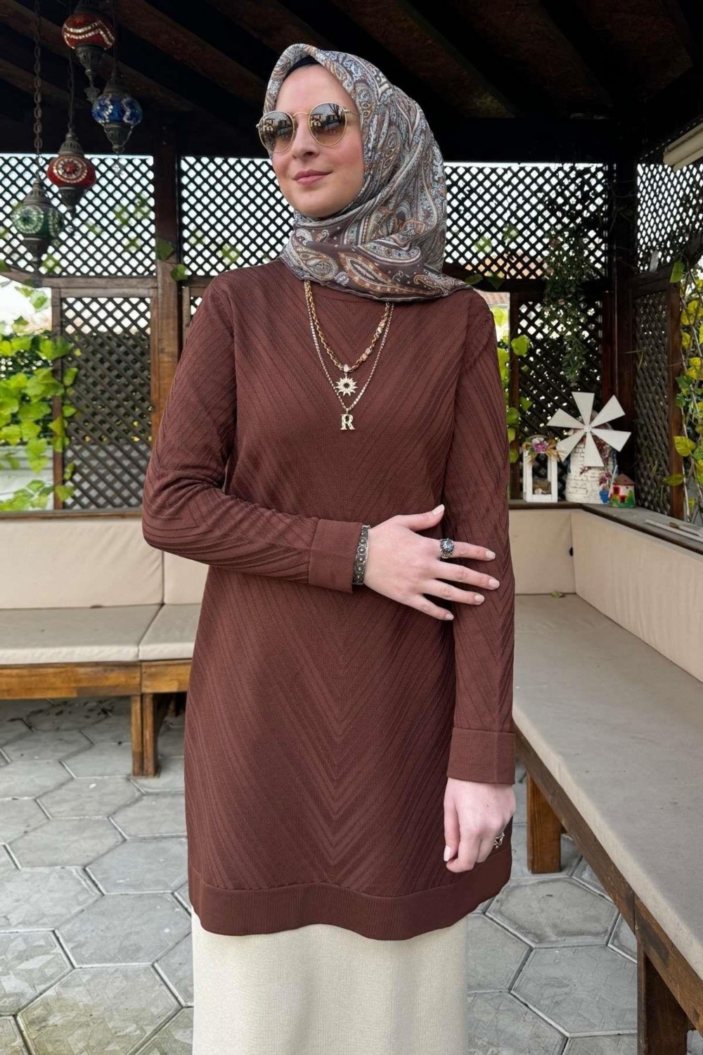 Rabia Şamlı Damla Triko Tunik Kahve görsel 5