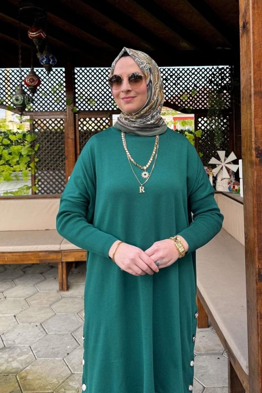 Rabia Şamlı Sevda Triko Tunik Zümrüt görsel 4